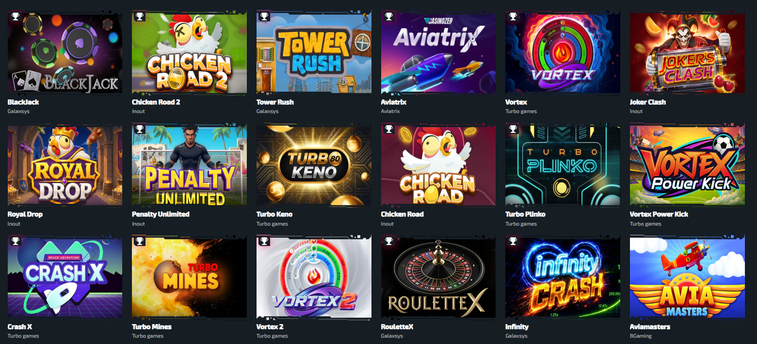 Capture du lobby des mini-jeux de Casinozer